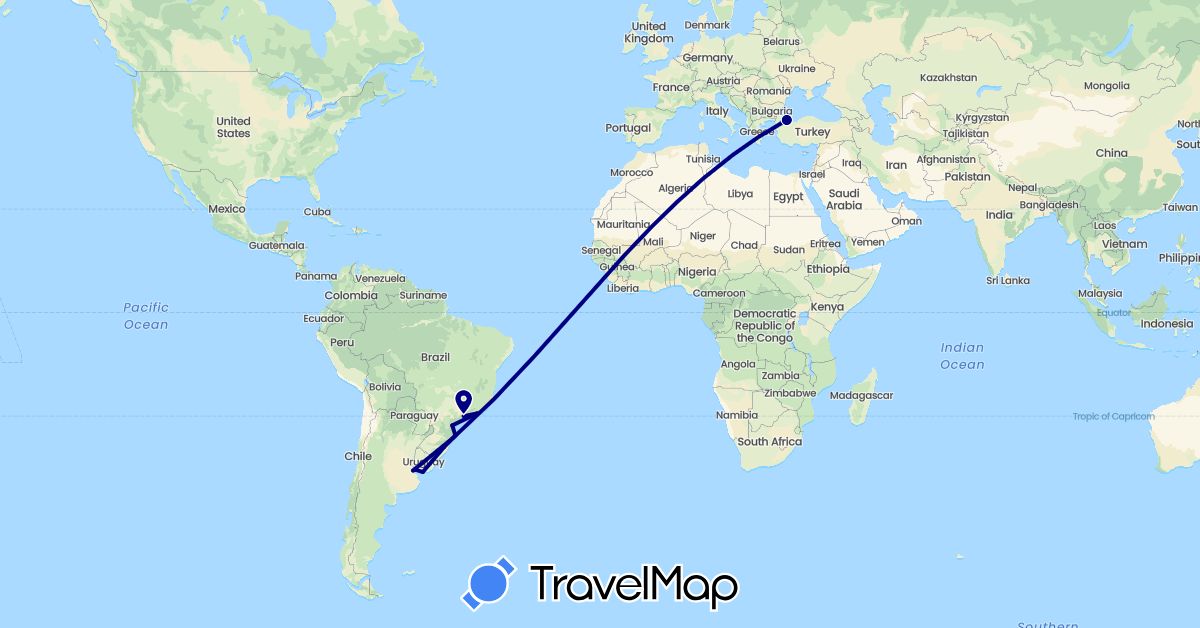 TravelMap itinerary: driving in Argentina, Brazil, Turkey, Uruguay (Asia, South America)